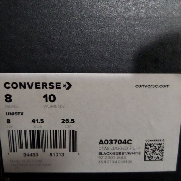 Converse Chuck Taylor All Star Lugged 2.0 Black Leather High Top Shoes A03704C - Picture 9 of 10